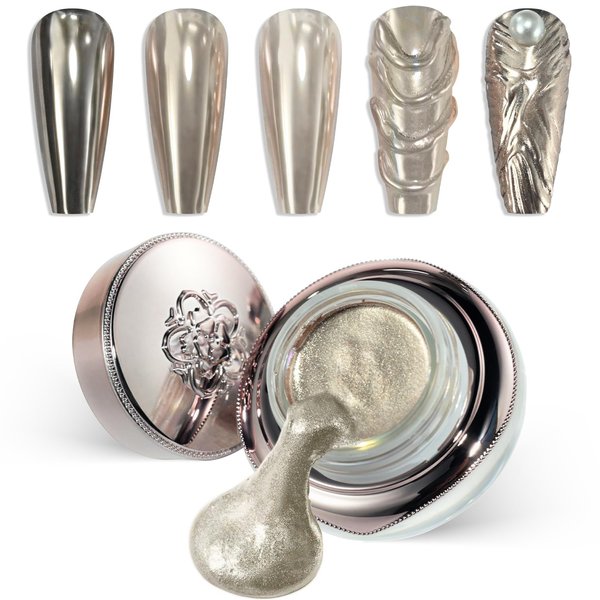 REPULOS Champagne Gold Chrome Nail Powder Gel, Super Glossy Metallic Mirror Chrome Nail Powder Champagne Nail Chrome Powder for Nails Pigment Glitter Dust for Salon DIY