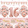Sweet 16th Birthday Decorations for Girls, Rose Gold Sweet Happy 16th Banner Confetti Balloons, Triangle Flag Pennant Bunting,16th Foil Balloons for 16th Girls Kids Birthday Party Supplies Decor