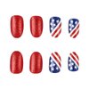 24Pcs 4th of July Press on Nails Short Almond Fake Nails Independence Day Flag with Glitter Star Sequin Design Acrylic Glue on Nails Blue False Nails for Women Girls 4th of July Nails Decoration