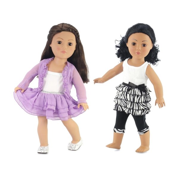 Emily Rose 18-inch Doll Spring Lavender Skirt Outfit Bundled with Lovely Summer 2-PC Leggings 18" Doll Clothes Set | Compatible with American Girl Dolls