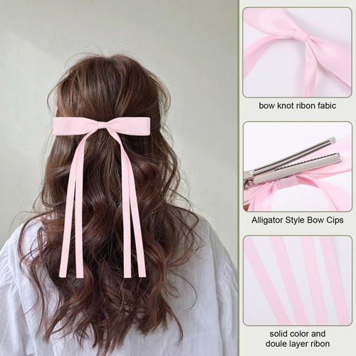 12 PCS Women's Hair Accessories: Long Tail Ribbon Barrettes and Clips with Cute Bows