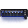 FXC Purishion 7 Gang Rocker Switch Aluminum Panel with Voltmeter & Dual USB(4.8 Amps) Fast Charging, Blue Backlit Led, Pre-Wired IP65 Waterproof for Marine, Boat, Car, Truck, Polaris, Jeep (Blue)