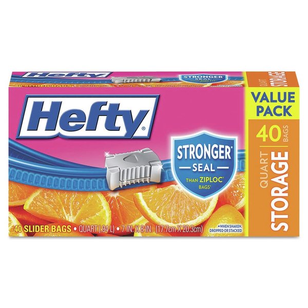 Hefty Slider Storage Bags, 1 Qt, Clear, Box of 40