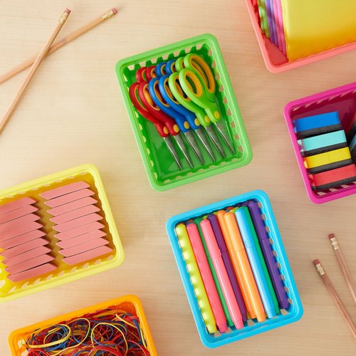 Bright Creations 12 Pack Small Plastic Classroom Storage Bins for Organization, School Supplies, 6 Colors (6.1x4.8 in)