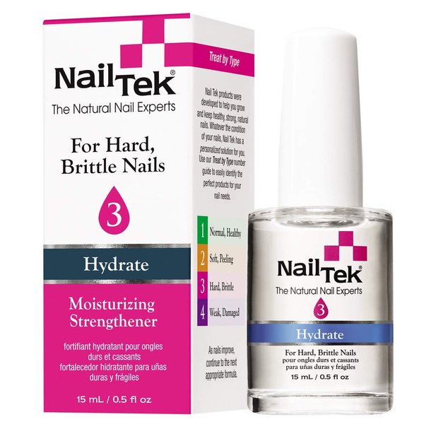 Nail Tek Hydrate 3, Moisturizing Strengthener For Hard And Brittle Nails, Conditions, Fortifies, Hydrates, and Protect Nails, On-The-Go Daily Nail Treatment, 0.5 Oz,1-pack