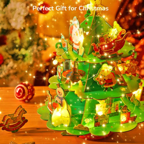 Mideer Christmas Rotating Music Box 3D Puzzle Busy Christmas Workshop, DIY Rotating Music Box Kit Christmas Tree Music Box for Holiday Decor Christmas Ornament