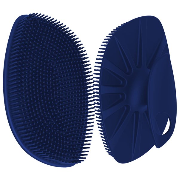 HieerBus Silicone Body Scrubber Flat Shower Brush Gentle Exfoliating and Massage,Long Bristles Lathers Well and More Hygienic Than Traditional Loofah 1 Pack (Dark Blue)