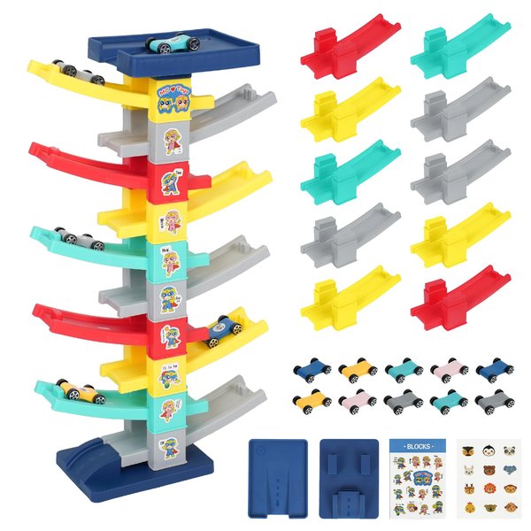 Car Ramp Toy, Toddler Car Ramp for 1-3 Years Old Kids, Race Track for Toddlers 1-3 with 10 Mini Cars & 11-Layer High Design Race Tracks, Ramp Racer Toy for Toddlers Birthday
