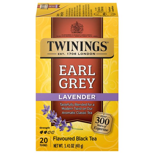 Twinings Earl Grey Lavender Tea – Caffeinated Black Tea Blend, Individually Wrapped Tea Bags, 20 Count