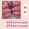 AkiliBIELY Coffin Press on Nails French Tip Short Medium Purple Pink Fake Nails Women Cute Fantasy Glue on Nails Acrylic Gel Stick on Nails Classy False Nails Wedding Birthday