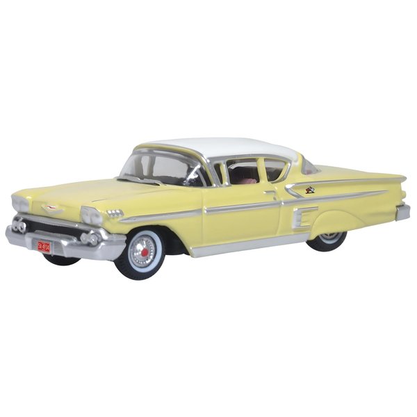 Oxford Diecast 1958 Chevy Impala Sport Colonial Cream with Snowcrest White Top 1/87 (HO) Scale Diecast Model Car 87CIS58002
