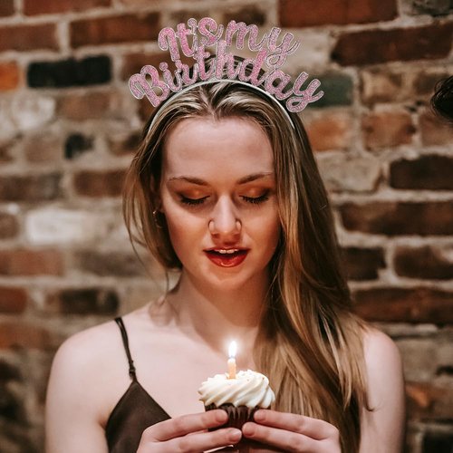 Birthday Headband Tiara Hat for Women Girls Glitter Pink Happy Birthday Crown Headpiece It’s My Birthday Headwear Headdress Bday Birthday Gifts for Teen Girls Birthday Party Supplies Decors Props