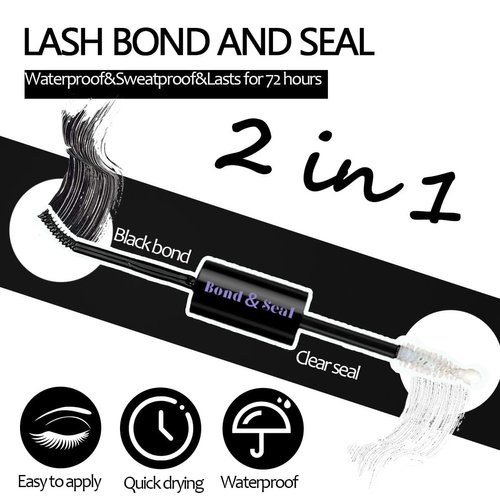 Qiveaory Lash Bond and Seal Kit 2Pcs DIY Lash Extension Waterproof Lashe Cluster Glue 72h Hold Portable Individual Lash Glue for Eyelash Extensions Beginners Black Bond&Clear Seal(5ml+5ml）