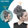 BEAUEXE Thick Volume Messy Bun Hair Scrunchies Curly Hair Extensions for Women Create Full Updos Realistic Synthetic Hair Bun Maker Chignon Ponytail Extension (Silver Gray Black Mixed),1.0 Count