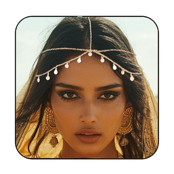GORTIN Sequins Boho Head Chain Jewelry Wedding Gold Headpiece Bohemian Hair Chain Headbands Halloween Costume Hair Accessories for Women