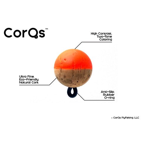 CorQs Strike Indicators, Neon, 1/2" FlyFishing Bobbers - Made in USA - EcoFriendly, Natural Cork Floats with Rubber O-Ring