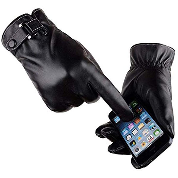 VICSPORT Men's Touchscreen Texting Leather Gloves Winter Warm Black Soft Gloves Cashmere Lining