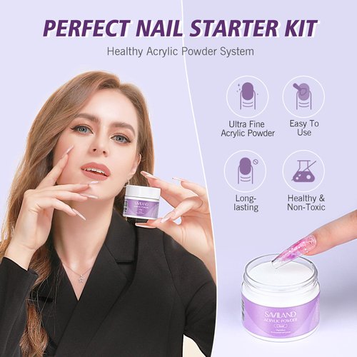 SAVILAND Acrylic Nail Kit – 30g Clear Acrylic Powder & 60ml Acrylic Liquid Set with Nail Brush Nail Forms Tools Extension Nail Kit for Beginners with Everything for Home DIY Salon Nails Application