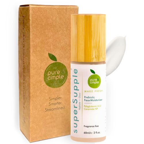 Pure & Cimple Prebiotic Face Moisturizer | Natural Blend with Polyglutamic Acid and Ceramide NP | Repair Skin Barrier, Balance and Deep Hydration, Advanced Facial Moisture Cream for Women (60ml)