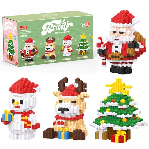 Hisgeru Christmas Building Blocks Set 4 in 1 Compatible with Lego Christmas Micro Blocks Stacking New Toys Holiday Present Box New Year Birthday Gifts for Kids 7 8 9 10 11 12 Years Old (4IN 1)