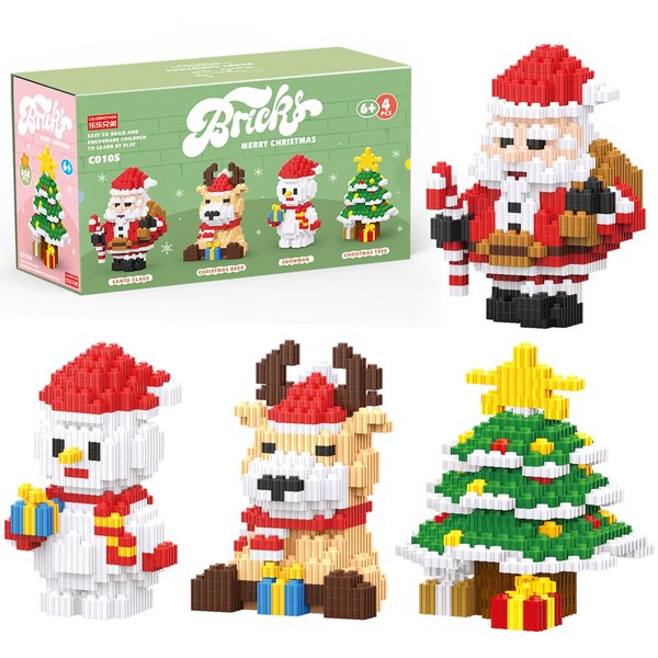 Hisgeru Christmas Building Blocks Set 4 in 1 Compatible with Lego Christmas Micro Blocks Stacking New Toys Holiday Present Box New Year Birthday Gifts for Kids 7 8 9 10 11 12 Years Old (4IN 1)