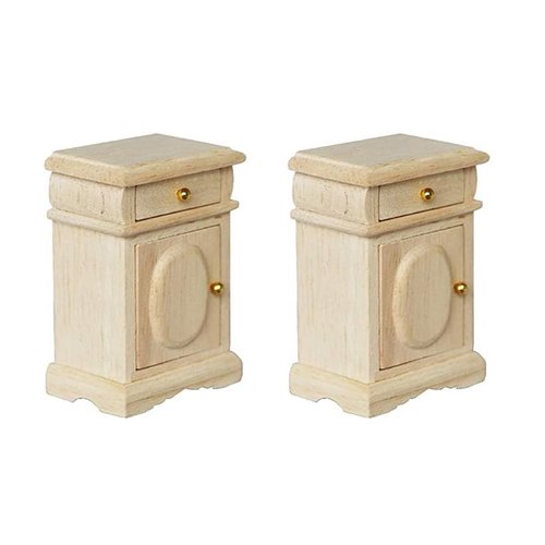 Miniature Bedside Cabinet 2PCS Dollhouse Furniture Nightstand 1:12 Wooden Model Doll House Accessories for Mini Room Bedroom Scene Decoration (Wood)
