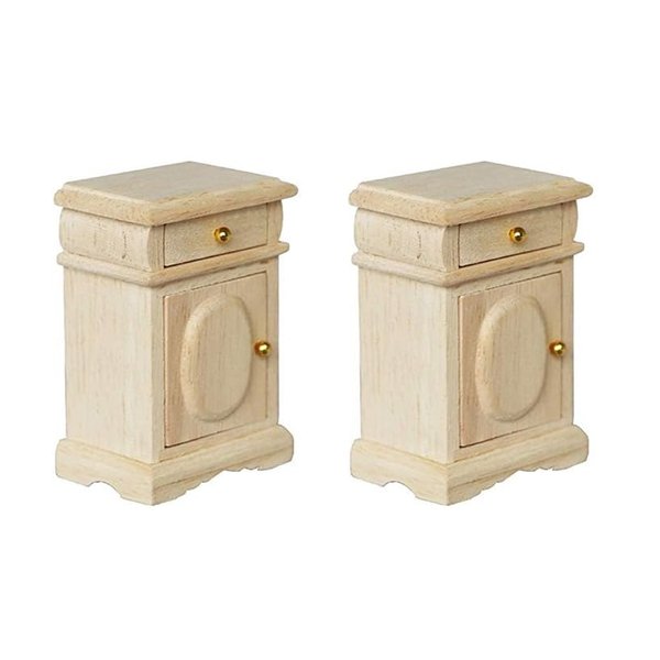 Miniature Bedside Cabinet 2PCS Dollhouse Furniture Nightstand 1:12 Wooden Model Doll House Accessories for Mini Room Bedroom Scene Decoration (Wood)