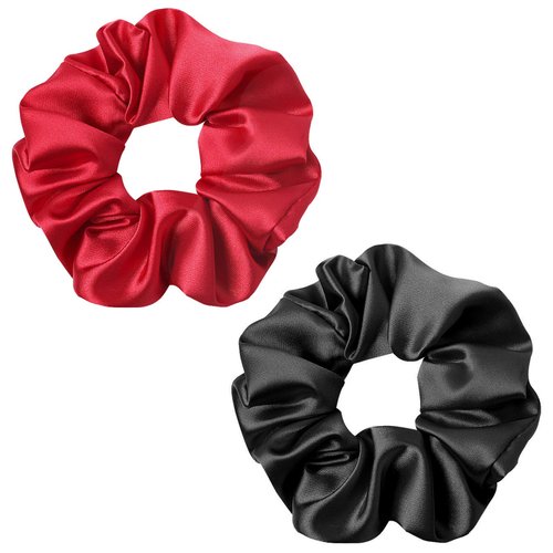 Silk Scrunchies Black Red for Women Girls Curly Thick Hair Big Mulberry Silky Sleep Scrunchy Satin Elastic Hair Tie Bands Fashion Ponytail Holder 90s Accessories