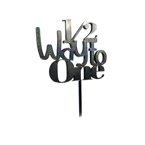 1/2 Way to One Cake Topper – Half Birthday Decoration, Sparkly Built-In Stick, Thick & Sturdy, Mess-Free & Reusable Cake Topper for Baby Girl or Boy (Black)