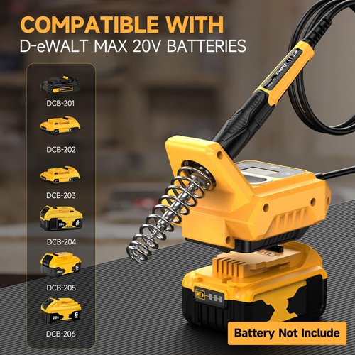 Cordless Soldering Station for Dewalt 20V Max Battery - Electric Digital LCD Display Soldering Iron Station Fast Heating Up Soldering Station for DIY, Appliance Repair (Battery Not Included)