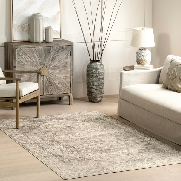 nuLOOM 2x3 Machine Washable Rain Haven Vintage Medallion Area Rug, Grey, Traditional Faded Design, Non-Slip Backing, Stain Resistant, For Bedroom, Dining Room, Living Room, Kitchen