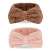 YISSION 2PCS Spa Headband with Bow No Slip Head Band for Face Wash Makeup Skincare Facial Headband Elastic Hair Band Microfiber Headbands for Women Girls (Pink Brown)