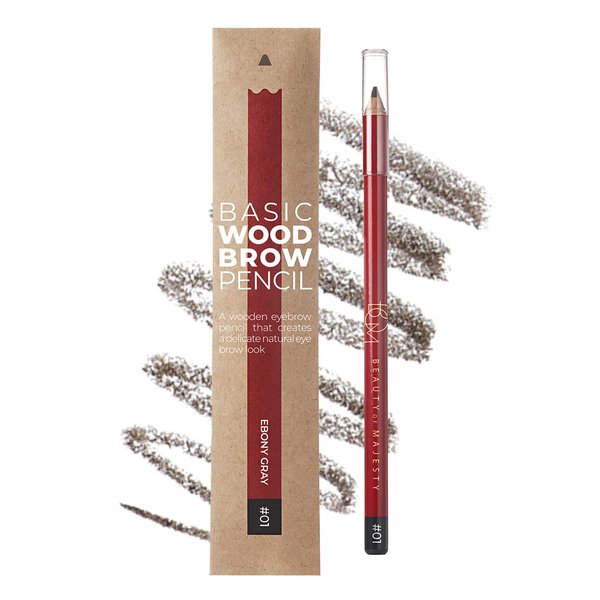 BOM Basic Wood Brow Pencil, Waterproof Smooth Fine Shape for Beginners (01 Ebony Gray)