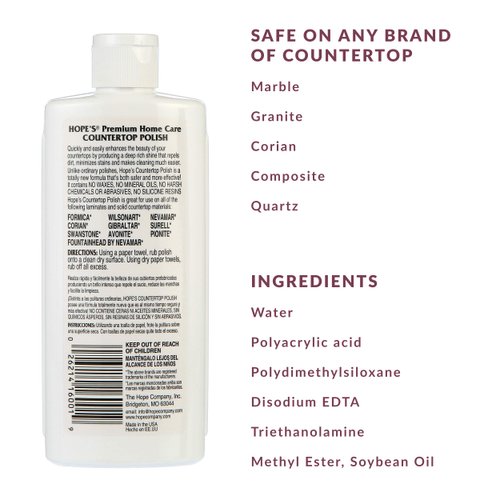 HOPE'S Countertop Restoration Polish, Streak-Free Kitchen Counter Cleaner, No Buildup Countertop Cleaner, Quartz, Marble, Corian, Composite, and Granite Cleaner and Polish, 8 Fl Oz, Pack of 2