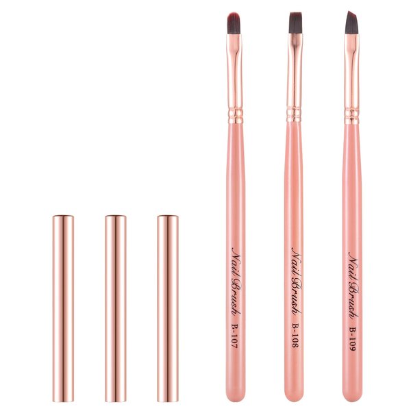 INENK Pink Nail Art Clean Up Brushes for Cleaning Polish Mistakes on the Cuticles, Acetone Resistant Nail Brush, Fingernail Cleaning Brushes for Nail Art and Designs (Round&flat&Bevel)