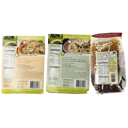 Frontier Soups 100% Natural Homemade In Minutes Gluten-Free Soup Mix 3 Flavor Variety Bundle: (1) Michigan Ski Country Chili Mix, (1) Virginia Blue Ridge Cheddar Broccoli Soup Mix, and (1) Connecticut Cottage Chicken Noodle Soup Mix, 4.5-15 Oz. Ea.