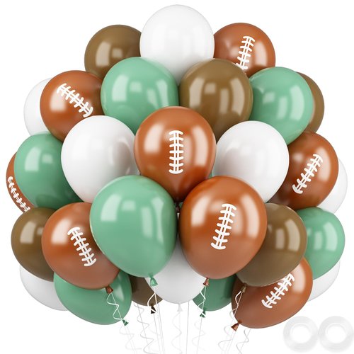 Football Balloons, 52 PCS 12 Inch Brown Bean Green White Football Printed Balloons, Football Party Decorations for Football Boys Sports Rugby Baby Shower Birthday Game Football Party Decorations