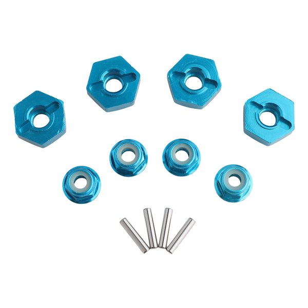 GDOOL 12mm Wheel Hex Hubs Drive Adapter 5mm Thick & Flange M4 Lock Nuts Aluminum for Redcat Axial HSP WLtoys Himoto RC Truck Model Car Upgrade Parts (Blue)