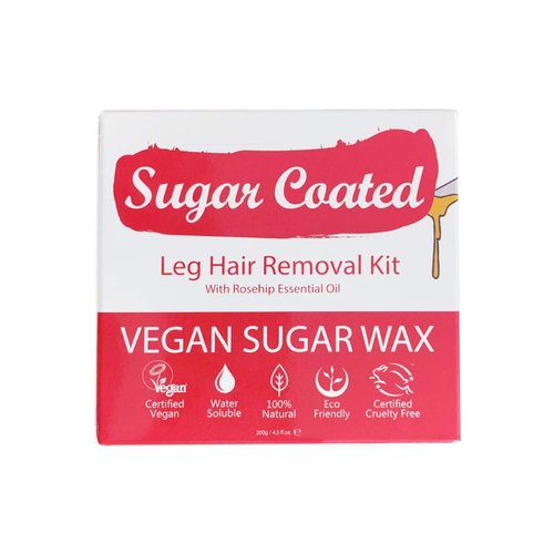 Sugar Coated Hair Removal Wax Kit for Leg Waxing, Sugar Wax for Leg Hair Removal with Wax Strips, Gentle and Non-Damaging Waxing Kit, Contains Essential Rosehip Oil to Moisturise Skin 200g