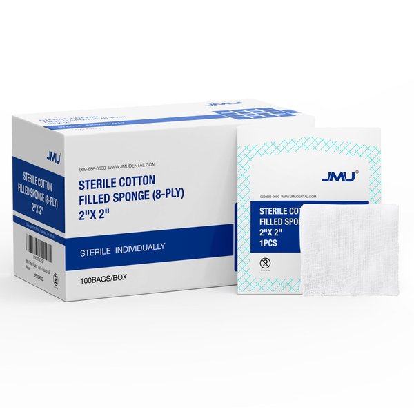 JMU Cotton Gauze Pads 2x2 Sterile Individually Wrapped, 100pcs, 8-ply Woven Gauze Sponges, Nonstick Dental Gauze Pads for Wounds Bulk