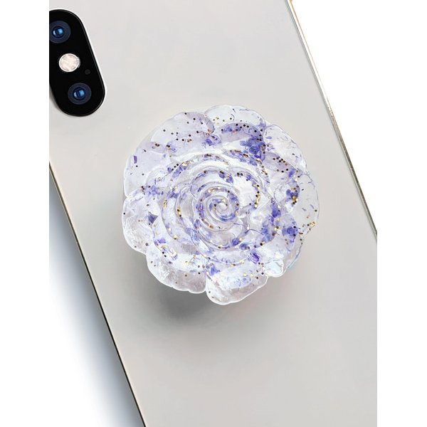 Kasitus Cute Clear Flower Shape Collapsible Expandable Translucent Stand Multi Functional Mobile Phone Grip & Kicktand（Purple）