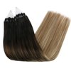 Ugeat Micro Link Hair Extensions Human Hair Ombre Darkest Brown to Medium Brown Mix Ash Blonde Micro Ring Hair Extensions For Short Hair Micro Extensions Human Hair 14 Inch 50s