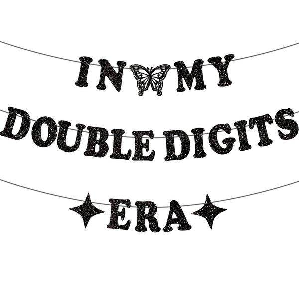 Black In My Double Digits Era Banner-Happy 10th Birthday Banner, Black Glitter Double Digits Banner for Girl Boy 10th Birthday Party Decorations Supplies