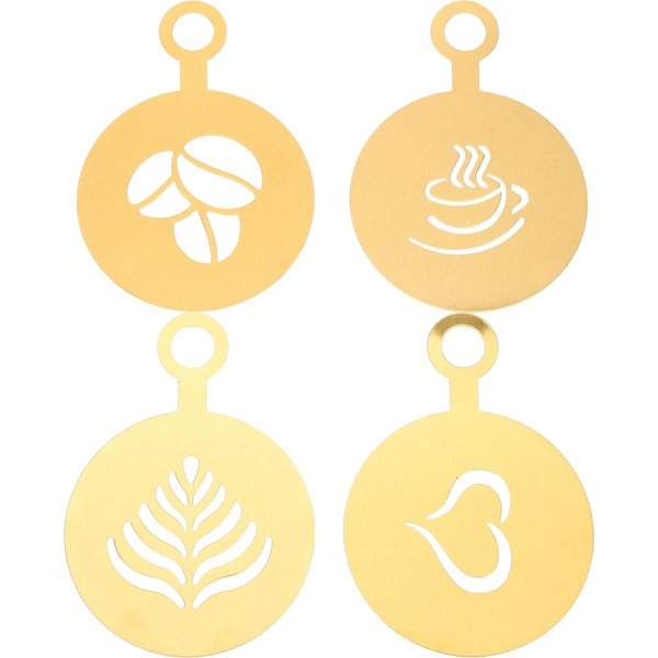 SHOWERORO 4pcs Stainless Steel Coffee Stencils for Latte Art Easy to Clean Cappuccino Templates for for Home Professional Use
