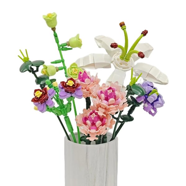 WULOBOOI Flower Bouquet Building Set for Adults, Artificial Flowers with Lily Carnation Botanical Collection, 514 Pcs Romantic Gifts for Wife Couples Women on Mother/Valentine's Day