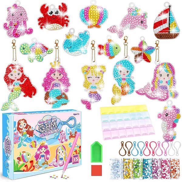 TPQKA Diamond Art Kits for Kids, Mermaid Diamond Painting Kits with Storage, Arts and Crafts for Kids Ages 6-8-12, Gem Art Birthday Christmas Decorations Toys Party Favors Gifts for Girls (Mermaids)
