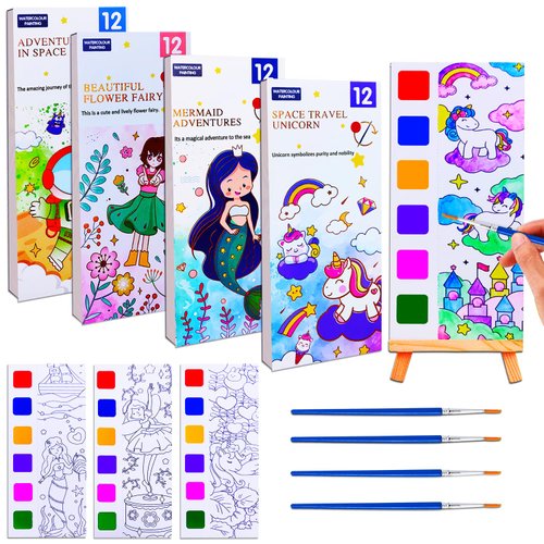 JUNQIU Paint With Water Books for Kids, Watercolor Painting Coloring Books for Toddlers, Arts and Crafts for Kids Ages 4-8, Party Favors Travel Coloring Kit(4Pack)