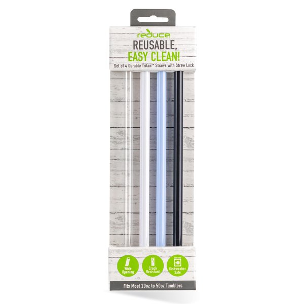 Reduce Reusable Hard Plastic Straws, 4 Pack - Fits 20-50 oz Tumbler Mugs - BPA-Free, Dishwasher Safe, Impact Resistant - Ideal Drinking Straws for Home and Travel