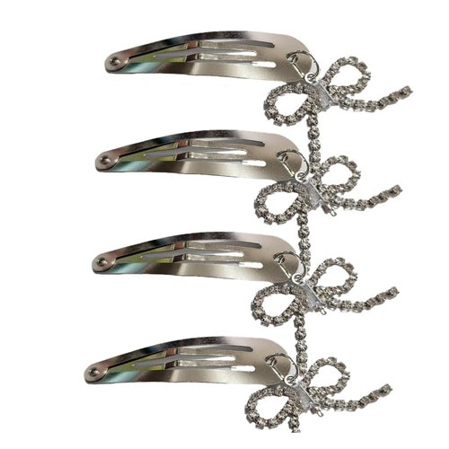 Silver Rhinestone Bow Hairpin Snap Hair Clips for Women Girls Metal Vintage Y2K Hair Barrettes Clips Retro Bowknot Small Hair Clips Hair pins