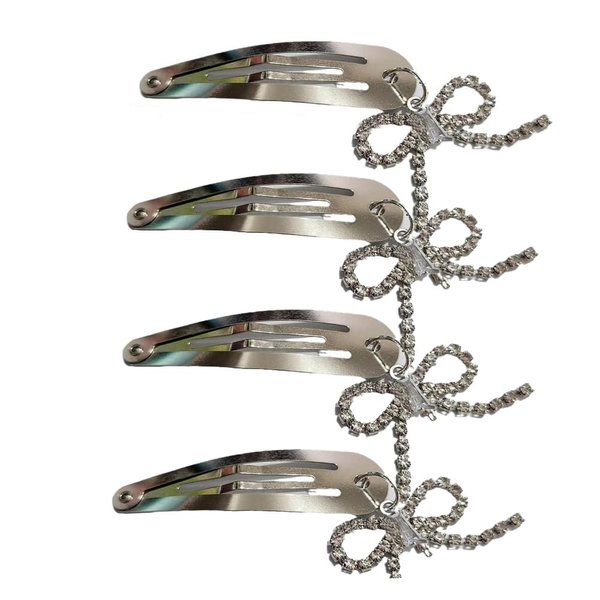 Silver Rhinestone Bow Hairpin Snap Hair Clips for Women Girls Metal Vintage Y2K Hair Barrettes Clips Retro Bowknot Small Hair Clips Hair pins